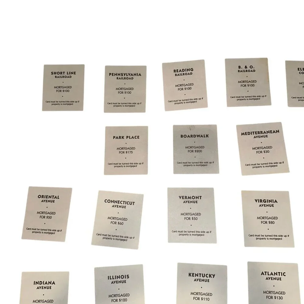 Vintage 1999 Monopoly Title Deed Cards Complete Set Replacement Parts White